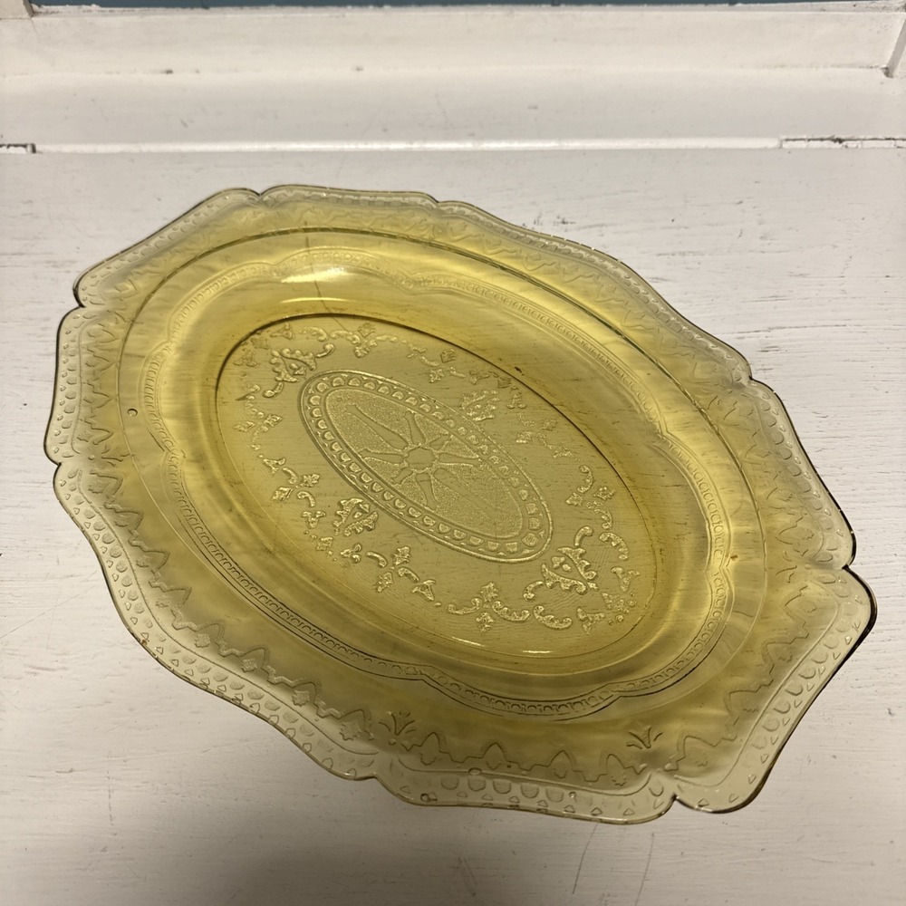 Vintage Federal Glass Patrician Amber 11.5" Oval Platter Yellow Depression Glass